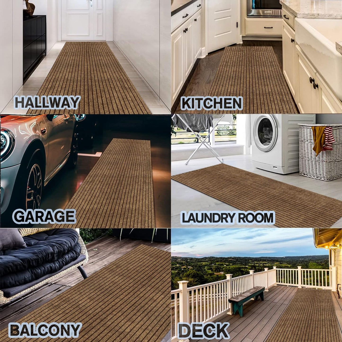 Custom Size Backed Non-Slip Area Rugs Runner, Easy Clean, Waterproof Runner Rugs for Hallway Entryway, Kitchen, Laundry, 3FT x 78FT, Brown Stripe