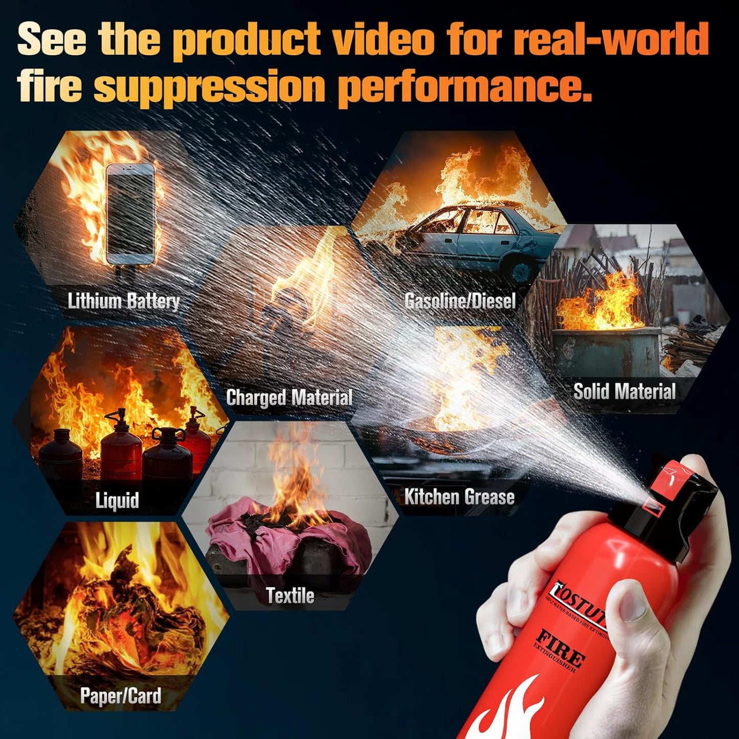 Upgraded 8-IN-1 Fire Extinguisher for Home Vehicle Car Kitchen Boat, Small Fire Extinguishers Spray with Mount for Class A B C K Fire, Portable Non-Toxic Prevent Re-Ignition Easy Clean (3 Pack)