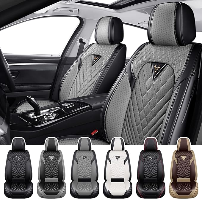 Truck Seat Covers for Toyota Tacoma 2006-2026, Waterproof Premium Leather Full Coverage Car Seat Cover, Muscle Sport Style Auto Interior Seat Cover Sets (Front Set/Black Gray)