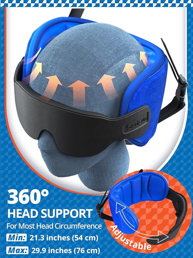 Travel Pillows for Airplanes, Airplane Pillow for Long Flight, Airplane Head Strap with Sleep Eye Mask, 360° Headrest for Car Trip, Stop Bobblehead, Mottled Grey