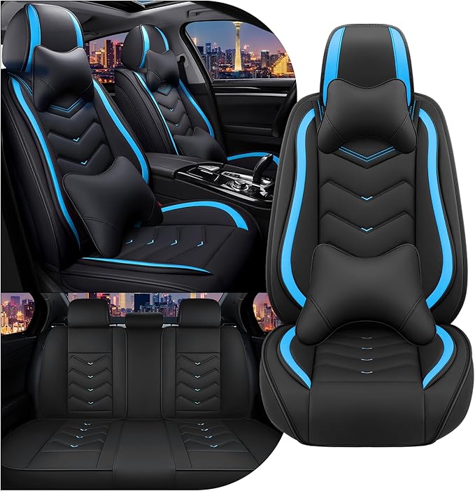 CTDS Car Seat Covers for Nissan Sentra 2000-2026, Stylish Sport Seat Cover, Premium Nappa Leather Car Seat Cover. Automobile Seat Covers Sets.(Luxury 5 Seats/Black Blue)