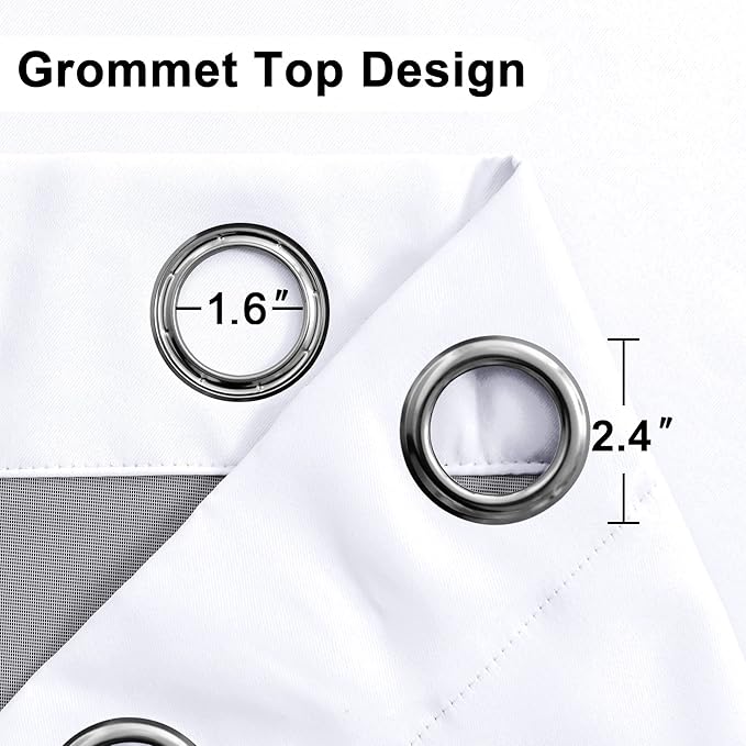 XWZO 100% Blackout Curtains with Tiebacks- 2 Thick Layers Completely Shaded Window Treatment Thermal Insulated Lined Drapes with Grommets for Bedroom/Laundry Room, White, W52 x L45, Set of 2 Panels