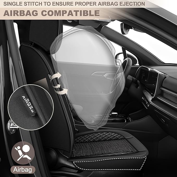 TTX LIGHTING for Dodge Challenger 2008-2025 Car Seat Covers, Breathable Ice Silk & Leather Seat Protector, Cool & Anti-Sweat for Long Driving, Airbag Compatible, 2 Front Seats (Black)