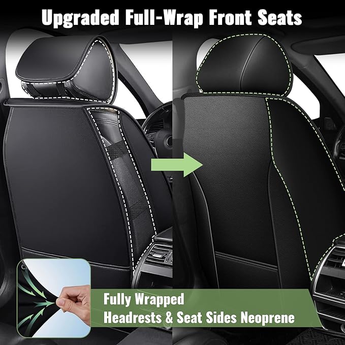 Front Car Seat Covers for Hyundai Santa Fe SUV 2007-2024 2025 2026 - Breathable Cooling Ice Silk Leather Seat Cover - Vehicle Seat Cushion for Hyundai Santa Fe Accessories - Black&Beige