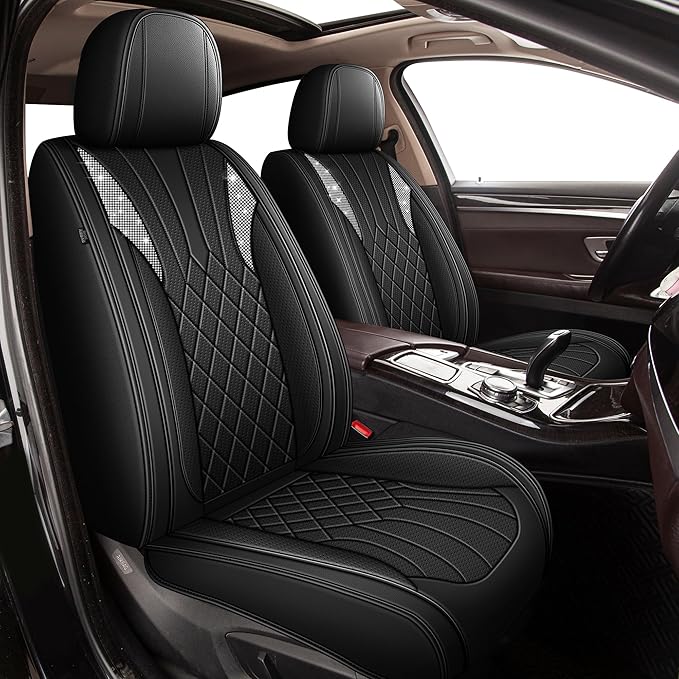Bling Diamond Embroidered Seat Covers for Hyundai Santa Fe 2007-2025 2026, Full Set 5 Seats, Sparkle Rhinestone Breathable Perforated Faux Leather Car Seat Covers for Women (Black)