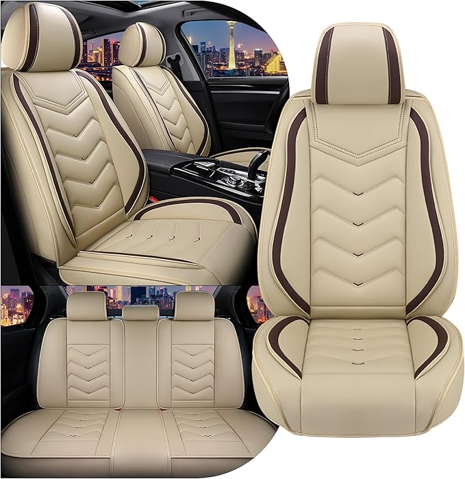 CTDS Car Seat Covers for Hyundai Kona 2018-2026, Stylish Sport Seat Cover, Premium Nappa Leather Car Seat Cover. Automobile Seat Covers Sets.(Standard 5 Seats/Beige)