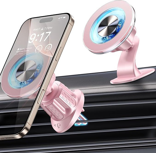 for MagSafe Car Mount Magnetic Phone Holder for Car [2026 Upgraded 22X Magnets & Double-Hooks] Phone Holders for Your Car Stand for Dashboard Vent GPS for iPhone 17/16/15/14/13 Android-Pink