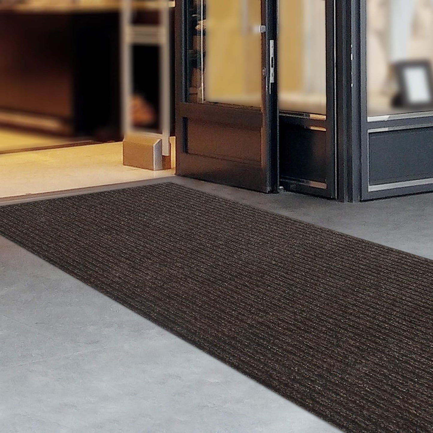 iCustomRug Spartan Weather Warrior Indoor/Outdoor Utility Ribbed Carpet Runner with Non-Slip Thermoplastic Rubber Backing, 3ft X 76ft in Brown