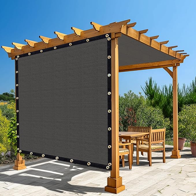 Amagenix 90% Pergola Shade Cover 8'X 12' Dark Gray Sun Shade Cloth with Grommets for Outdoor Garden Patio Porch-Commercial Grade 200 GSM-Cable Zip Ties Included (We Customized)