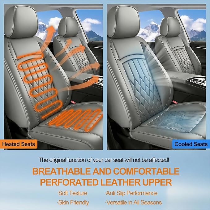 Fit Ioniq Car Seat Covers for Hyundai Ioniq 2017-2026 - Premium Leather, Waterproof, All-Weather, Airbag Compatible, Breathable, Easy Install,Only 2 Front seat Covers,Gray