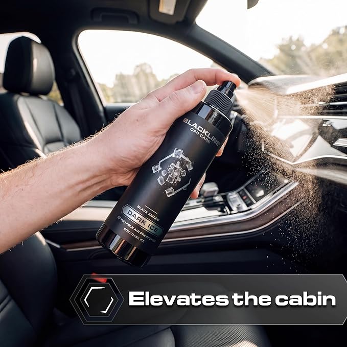 Blackline Car Care - Dark Ice Car Air Freshener, Long-Lasting, Oder Eliminator, for Cars, Trucks, SUV, or Home Use - 8 fl OZ - Air Freshener - Dark Ice Spray