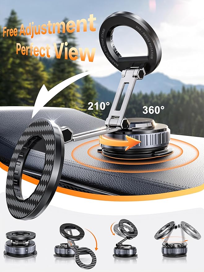Snanlen 2026 Upgraded Car Phone Holder for Magsafe [108LBS Strongest Suction] 360° adjustable vacuum magnetic phone holders, cell phone car mount for iPhone 17 Pro Max 16 15 14 13 Air Plus (Rose Gold)