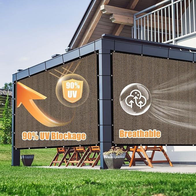 Amagenix 90% Sun Shade Cloth with Grommets, 4' x 8' Pergola Replacement Shade Cover Canopy Privacy Screen for Outdoor Patio Garden, Mocha (We Customized)