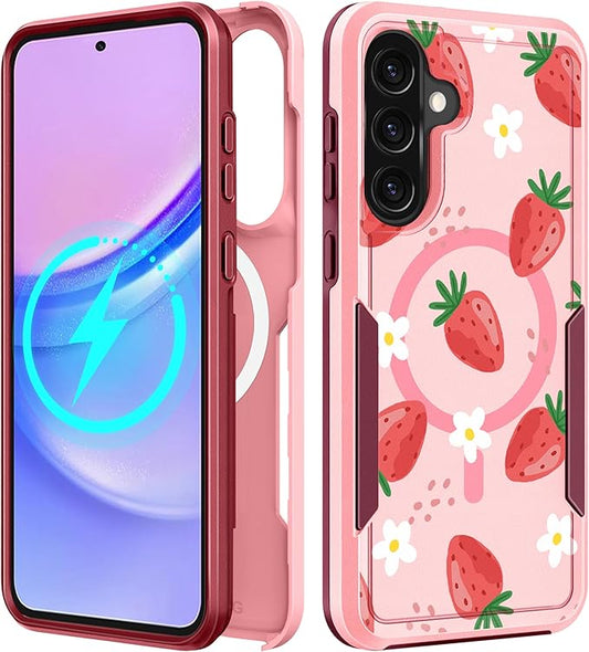 for Samsung Galaxy A36 5G Phone Case - Compatible with MagSafe Women Girls Cute Magnetic Protective Cover Girly Kawaii Strawberry Heavy Duty Shockproof Design for Samsung A36 5G Cases 6.7"