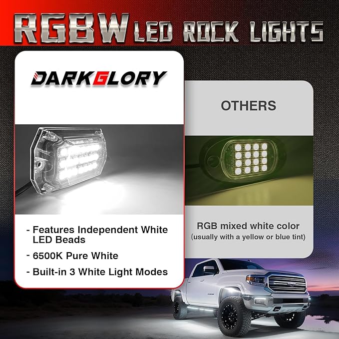 16 Pods Full Angle RGBW LED Rock Lights for Truck Jeeps RV Pickup Offroad UTV SUV Van, RGB and White Waterproof Multicolor Neon Underglow Kit with APP/RF Remote Vehicle Underbody Light Underneath 12V