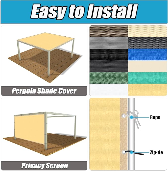 Amagenix 90% Shade Fabric 8'X 24' Sand Sun Shade Cloth with Grommets for Pergola Replacement Shade Cover Canopy, Heavy Duty, Cable Zip Ties Included (We Customized)