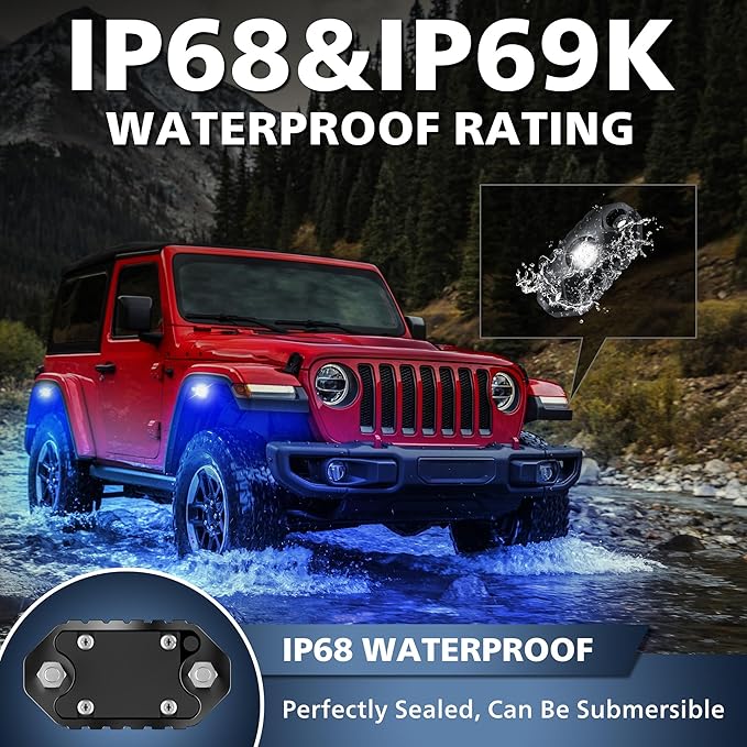 4WDKING White LED Rock Lights, 2 Pods IP68 Waterproof Underbody Glow Trail Rig Lamp LED Neon Lights for Truck Off Road Truck Car Boat ATV SUV Motorcycle