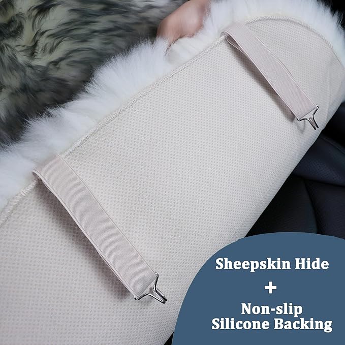 OGLAND Fluffy Sheepskin Car Seat Cover-Fuzzy Fur Auto Cushion for Universal Automotive Protector (Mocha, 1 Pcs Front Seat Cover)