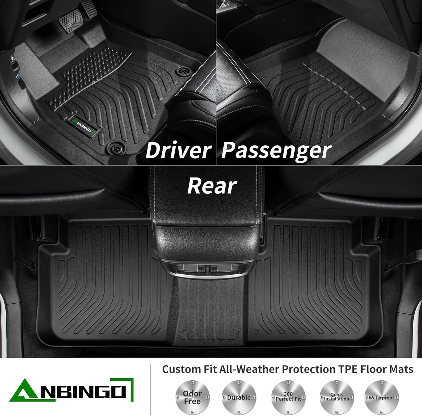 ANBINGO®-Floor Mats & Cargo Liner Custom for Mazda 3 2025 2024 2023 2022 2021 2020 2019(Only Fits Hatchback Models) All Weather Protection TPE Floor Liners Front & Rear Row Full Set Accessories Black