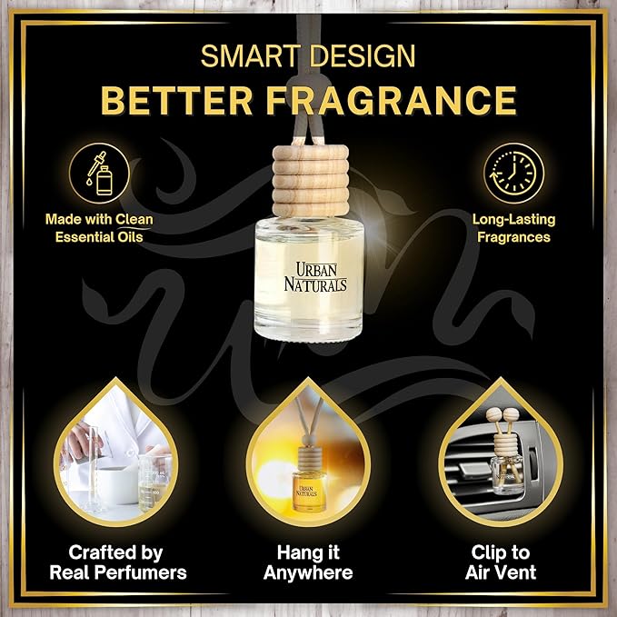 Urban Naturals Car Air Freshener Diffuser Dreaming of White Tea Scent, Hotel Scents Collection, Strong Long Lasting Aroma Made in USA, Hanging Oil Diffuser + Vent Cip Car Accessories (1 Pack)
