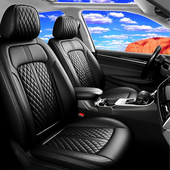 Fit CX-3 Car Seat Covers for Select Mazda CX3 2016-2024, Premium Full Coverage Leather, Airbag Compatible & Scratch-Resistant, Waterproof All Weather Seat Protector, Full Set, Black