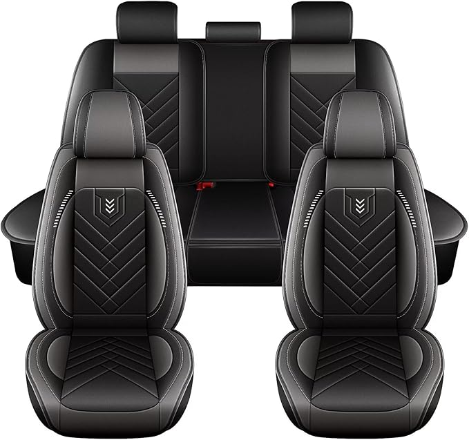 AOMSAZTO Car Seat Covers Fit for Hyundai Sonata 2007-2025 2026 Full Set Premium Seat Covers Waterproof Leather Automotive Seat Cushion Protector Compatible with Airbag(5 Seats,Black&Gray)