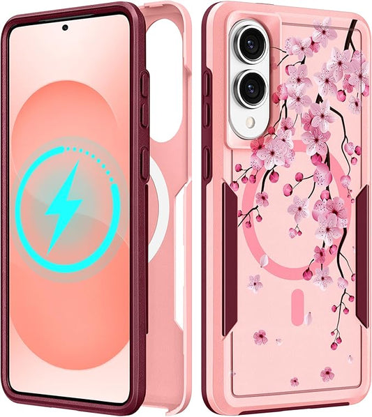 for Samsung Galaxy S25 Edge Case - Compatible with MagSafe Women Girls Cute Magnetic Protective Phone Cover Girly Flowers Blossom Heavy Duty Shockproof Design for Samsung S25 Edge Case