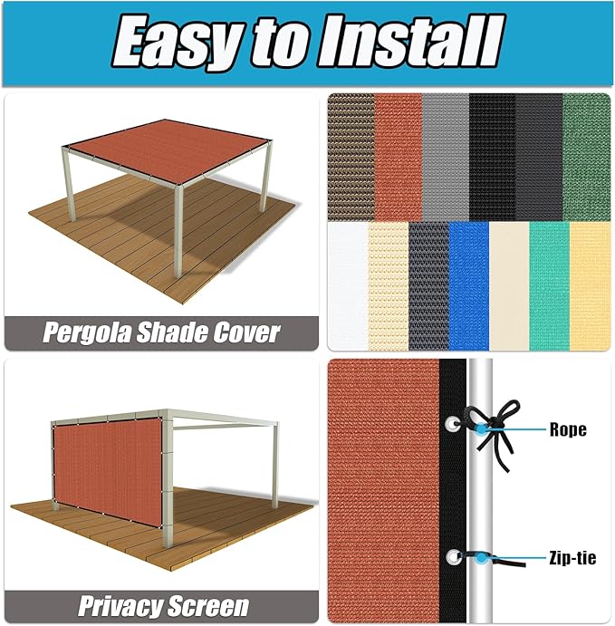 Amagenix 90% Pergola Shade Cover 6' X 13' Sun Shade Cloth with Grommets for Outdoor Garden Patio Porch, Commercial Grade 200 GSM - Cable Zip Ties Included (We Customized) GN108, Rust Red