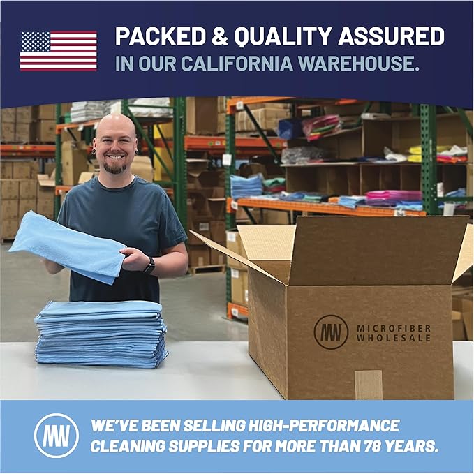 MW Pro Multi-Surface Microfiber Towel – 12 Pack | Premium Cleaning Cloth | Clean, Buff, Dust, Polish, Absorb | Large 16"x16" (Blue)