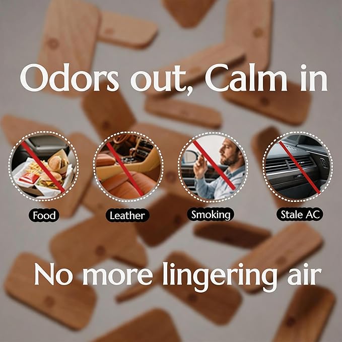 Car Air Freshener - Wood Air Freshener for Visor Clip - Long Lasting Car Odor Eliminator - Vehicle Scent Diffuser - Variety Scent Refill (Amber - Marine - English Pear, CLIP INCLUDED)