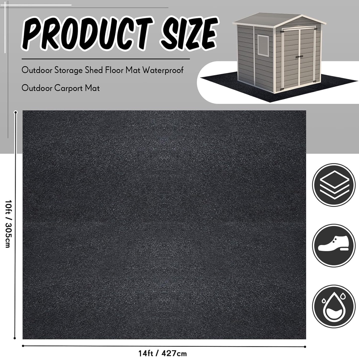 Haull Outdoor Storage Shed Floor Moat Waterproof Outdoor Carport Mat Thickened Soft Patio Furniture Pad Washable with Non Slip Backing, Storage Shed Not Included (10 x 14 ft)