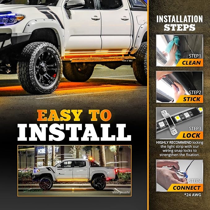 OPT7 Sidekick 48" Running Board Lights 2PCS LED Strips w/Amber Turn Signal Side Marker, DRL, White Courtesy Light for Regular Cab Trucks Pickup SUV Trailer - Truck Decorations