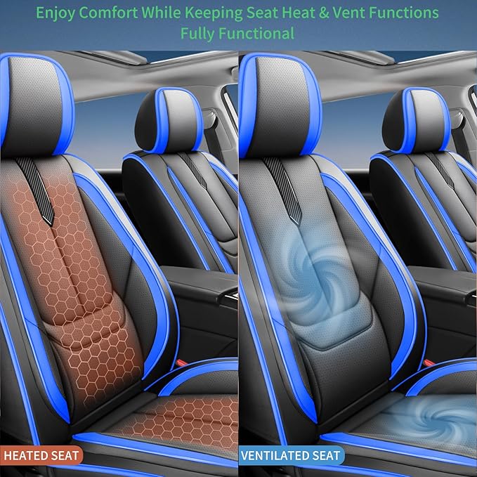 Fit Impreza Car Seat Covers for Subaru Impreza 2004-2024 2025 2026-Upgraded Premium Waterproof & Breathable Leather，Airbag Compatible,All-Weather Seat Cushion Protector,2 Front/Black-Blue