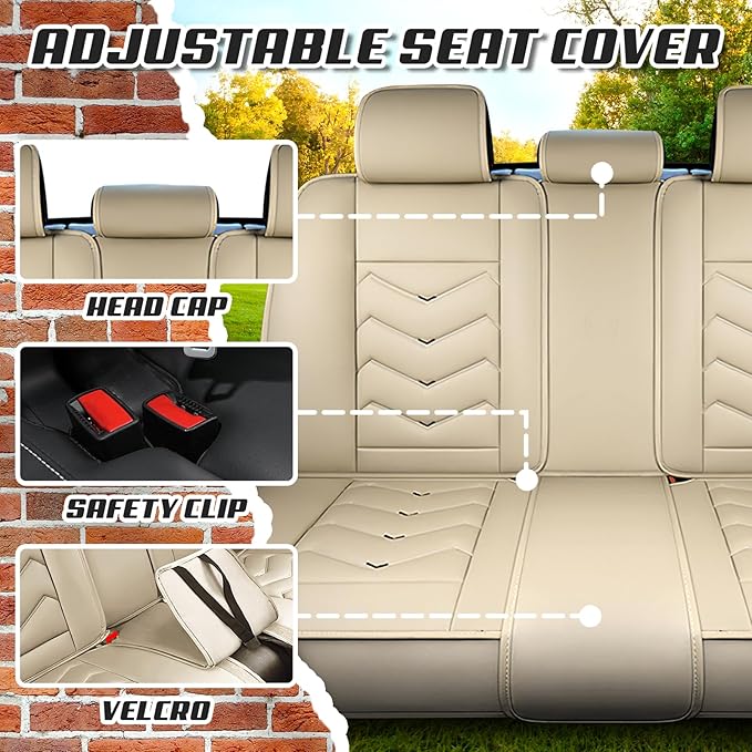 Car Seat Covers for Mitsubishi Outlander 2003-2026, Premium Nappa Leather Car Seat Cover, Stylish Sport Seat Covers， Automobile Seat Cover Sets.(Standard 5 Seats/Beige)