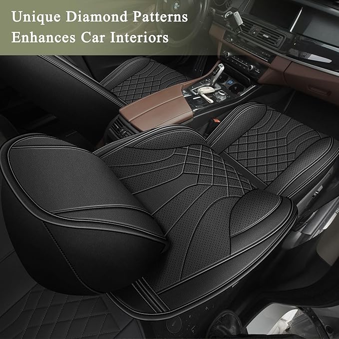 Car Seat Covers Front Pair for Hyundai Santa Fe 2007-2025 2026: Breathable Perforated Leather Seat Cover (Black)