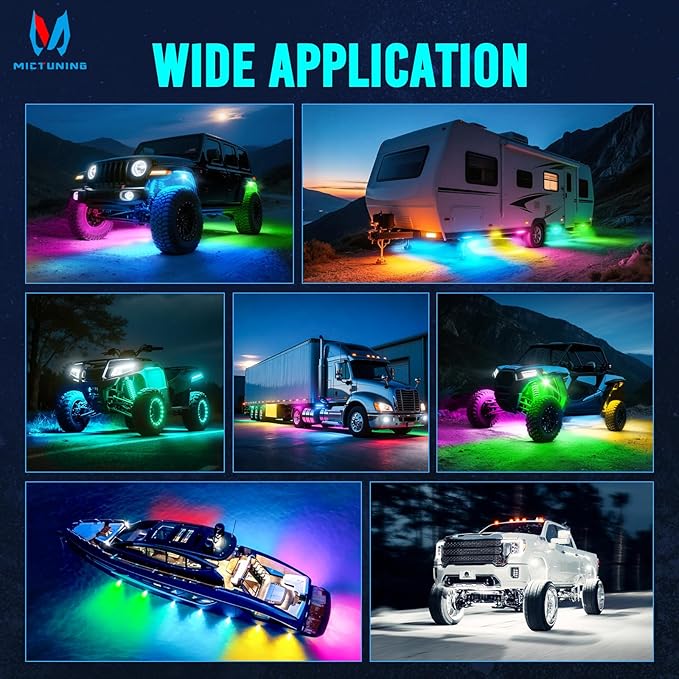 MICTUNING Q1+ MAX 8 Pods Ultra-Bright RGB Rock Lights, Multi-Color Chasing Underglow Lighting, Extensible to 24 Pods, APP Music Sync & DIY Effects, IP68 Waterproof