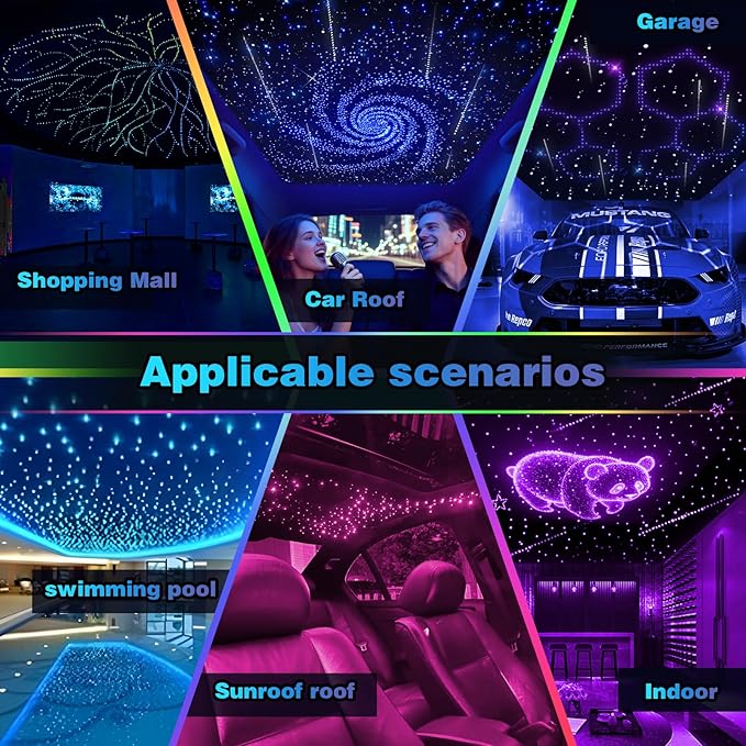 Meteor Twinkle 750 pcs 6.5ft Starlight Headliner Light,16W LED Star Ceiling Fiber Optic Light Kit APP/Remote Control for Car/Home/Party