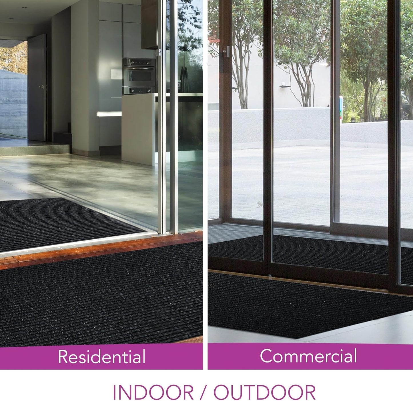 iCustomRug Spartan Weather Warrior Indoor/Outdoor Utility Ribbed Carpet Runner with Non-Slip Thermoplastic Rubber Backing, 28in X 70ft in Black