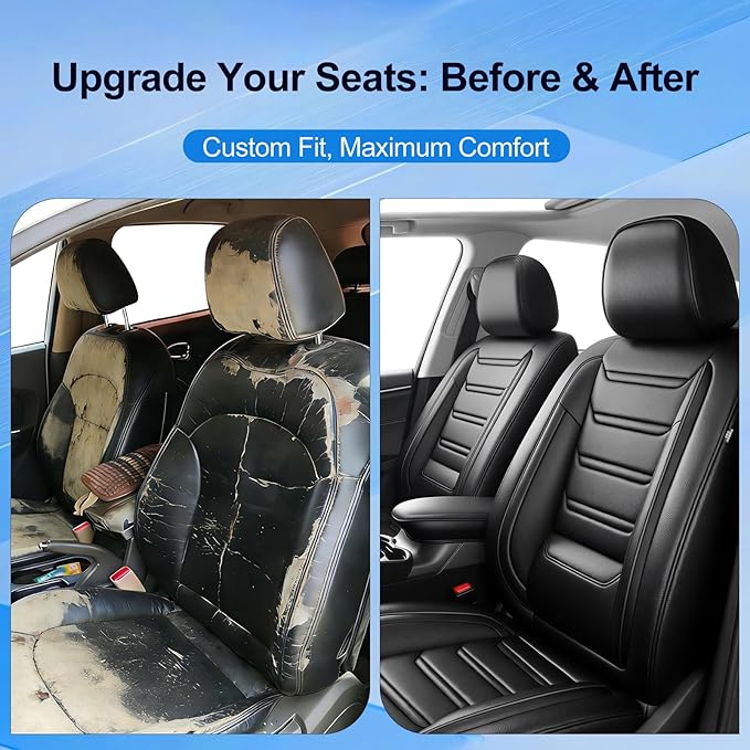 Fit Malibu Car Seat Covers (Front Pair) for Select Chevrolet/Chevy Malibu 2009-2025 - Full Coverage Leather, Airbag Compatible, Waterproof & All Weather Seat Cushion Protector, Black