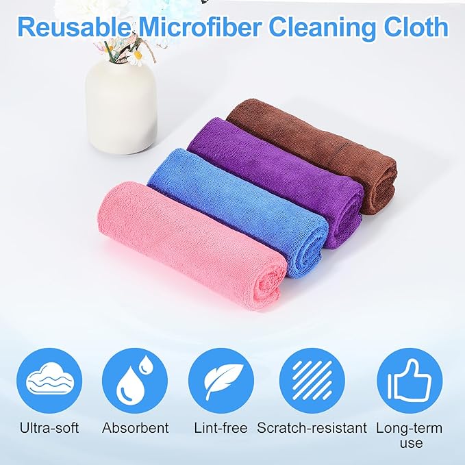 HARFINGTON 4 Pack Microfiber Cleaning Cloth, 24" x 16" Multi-Functional Cleaning Towels Reusable Absorbent Rags for Car Wash Kitchen Household Window Clean, Sapphire Blue