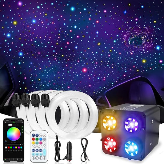 1000PCS 32W Starlight Headliner Kit,4 Light Colors Twinkle Fiber Optic Star Ceiling Lights,0.03in*13.1ft/4m, App/Remote Control Rgbw Shooting Star Headliner Kit Car Roof Home Ceiling