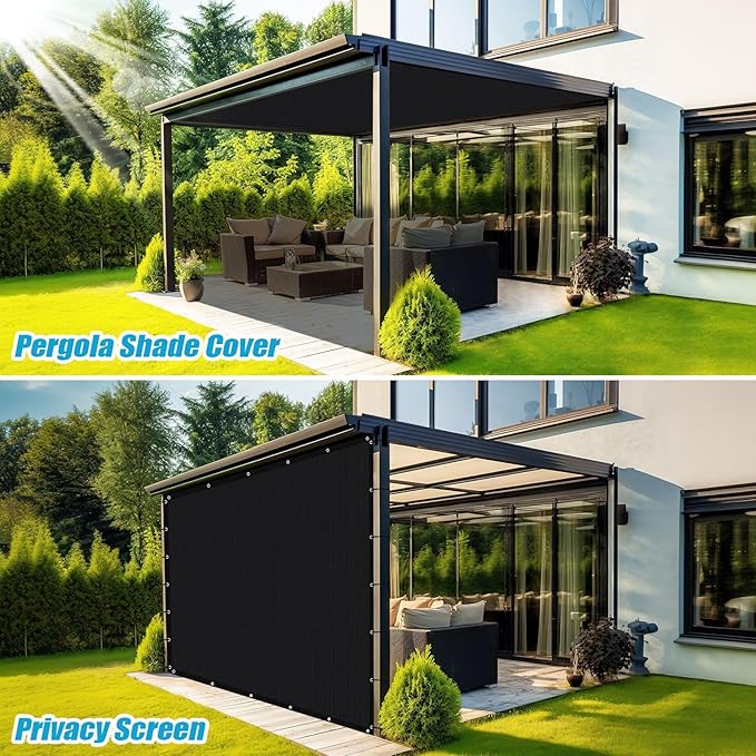 Amagenix 90% Sun Shade Cloth with Grommets, 3' x 6' Pergola Replacement Shade Cover Canopy Privacy Screen for Outdoor Patio Garden, Black (We Customized)