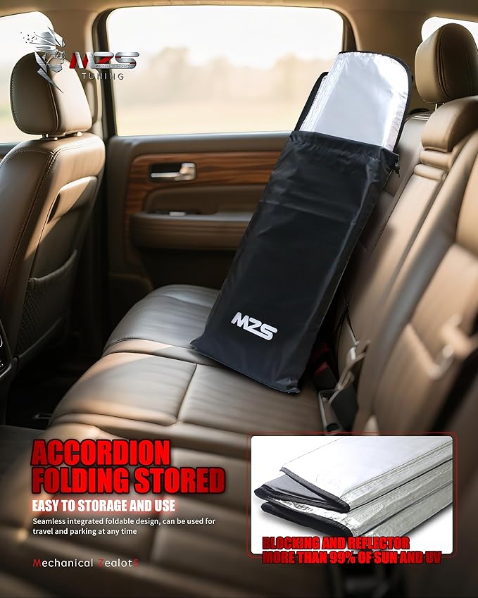 MZS Windshield Sun Shade Compatible with Tacoma 2005-2015, Foldable Truck Sun Shade Shield with Storage Pouch, Front Window Visor Sunshade for Interior Protector