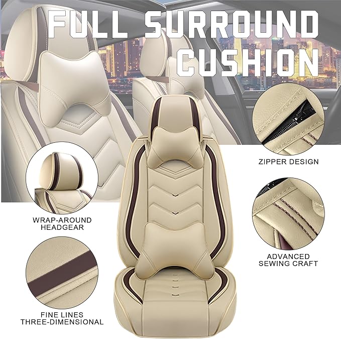 CTDS Car Seat Covers for Nissan Altima 2001-2026, Stylish Sport Seat Cover, Premium Nappa Leather Car Seat Cover. Automobile Seat Covers Sets.(Luxury 2 Seats/Beige)