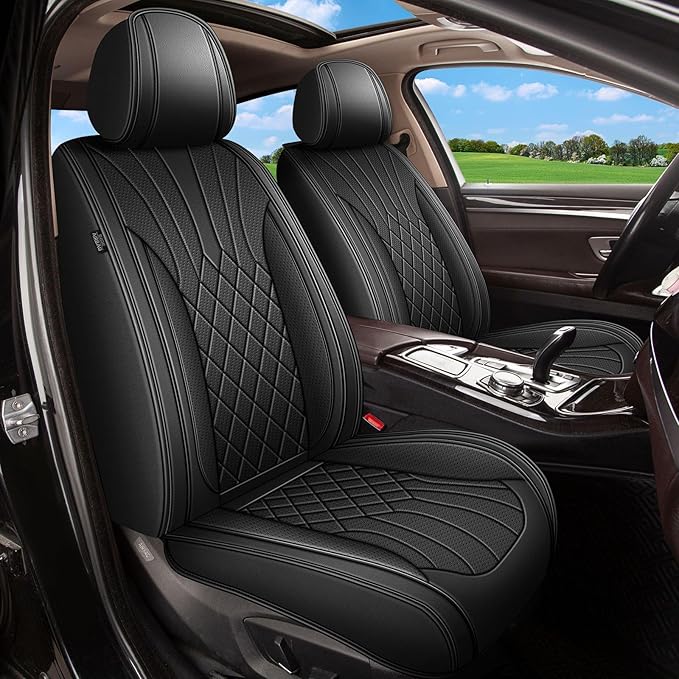 Car Seat Covers Front Pair for Subaru Impreza 2012-2023 2024 2025: Breathable Perforated Leather Seat Cover (Black)
