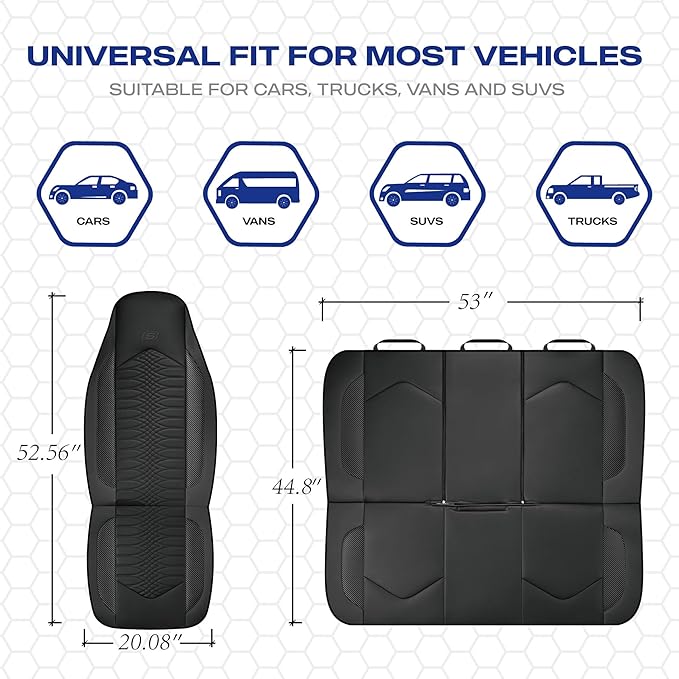 Skechers Memory Foam Car Seat Covers, Leather High Back Seat Covers Quilting Design,Waterproof Sports Car Seat Covers Full Sets,Airbag Compatible, Universal Fit for Most Cars, SUVs,Trucks,Black