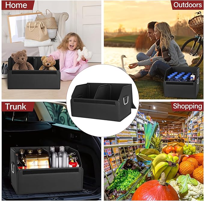 JEYODA Suede Leather Trunk Organizer, Large Capacity Soft Car Organizers and Storage,foldable,with lip, for Car SUV/Jeep/Sedan/Home/Camping (Black,Small)