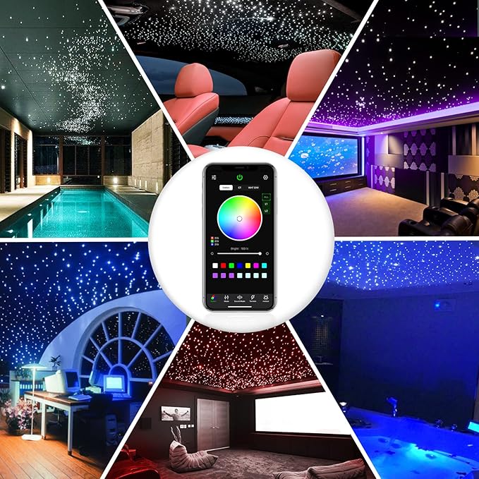 16W Twinkle Starlight Headliner Kit, 260pcs*0.03in*6.5ft Fiber Optic Strands Bluetooth APP/Remote/Music Control, RGBW Car Star Ceiling Light Kit+Adapter+Car Use Plug for Home/Theater