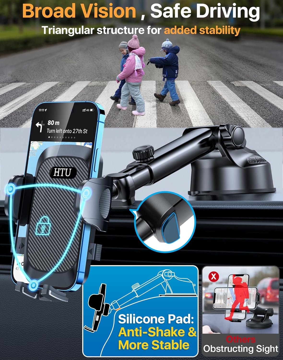 2025 Ultimate Car Phone Holder【80+LBS Strongest Suction & Military-Grade】 Universal Cell Phone Holder Truck Car Mount for Dashboard Windshield Air Vent for iPhone 16 Pro Max 15 Samsung 2pcs,Black