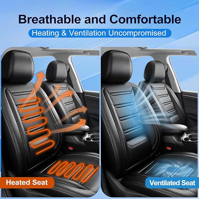 Fit Mazda 6 Car Seat Covers for Select Mazda 6 2007-2021, Premium Full Coverage Leather, Airbag Compatible, Luxury Waterproof All Weather Breathable Seat Cushion Protector, Full Set, Black